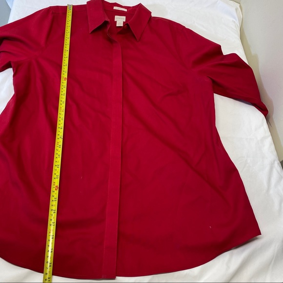 CHICO’S RED NO-IRON SATEEN LONG SLEEVE SHIRT - Picture 16 of 16
